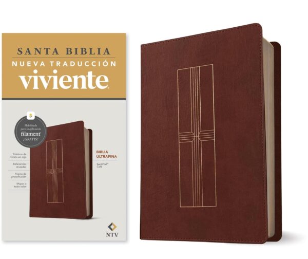 Biblia ultrafina NTV, con Filament (SentiPiel, Café, Letra Roja)