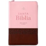 Biblia RVR1960 Tamaño Manual, Letra Gigante 14 pts. Imit. piel Café/rosa mariposas con cierre e índice