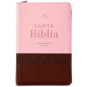Biblia RVR1960 Tamaño Manual, Letra Gigante 14 pts. Imit. piel Café/rosa mariposas con cierre e índice