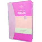 Biblia RVR1960 Tamaño Manual, Letra Gigante 14 pts. Imit. piel Tricolor Lila/rosa/morado con cierre e índice