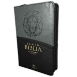 Biblia RVR60 Letra Gigante 14 pts. Imit. Piel negro/gris león con cierre e índice