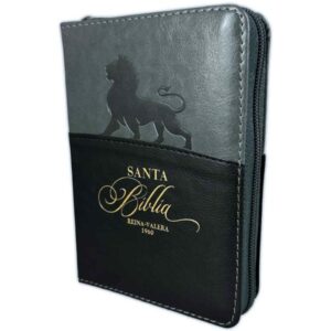 Biblia RVR1960 de Bolsillo León, Imit. piel negro/gris con índice