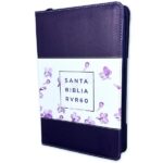 Biblia RV1960 Letra Grande 12 pts. Imit. piel lila y flores con cierre e índice
