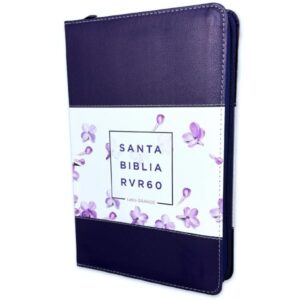 Biblia RV1960 Letra Grande 12 pts. Imit. piel lila y flores con cierre e índice