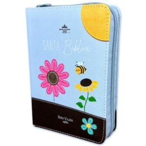 Biblia RVR1960 de Bolsillo, Imit. piel café/azul abejas con cierre