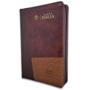 Biblia RVR1960 Tamaño Manual, Letra Gigante 14 pts. Imit. piel Tricolor café con cierre e índice