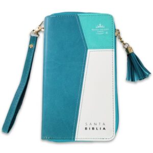 Biblia Chequera RV1960, imit. piel turquesa y blanco con índice