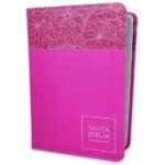 Biblia RVR1960 Tamaño Portátil 10 pts. Imit. piel rosa/fucsia flores