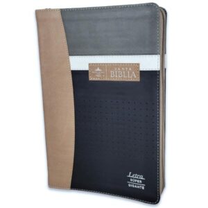 Biblia RV1960 Letra Súper Gigante 19 pts. Tricolor gris/negro/beige con cierre e índice