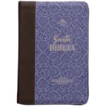 Biblia RVR60 Letra Súper Gigante 19 pts. Imit. piel Café/Lila con cierre e índice