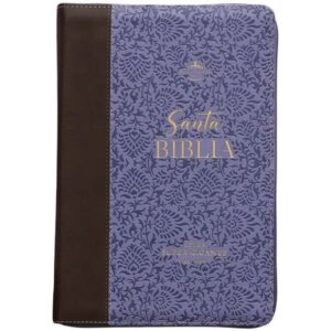Biblia RVR60 Letra Súper Gigante 19 pts. Imit. piel Café/Lila con cierre e índice